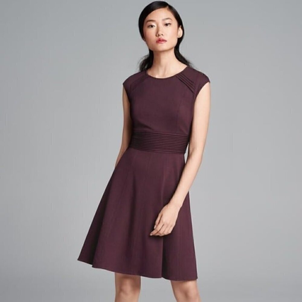Eliza J Womens Plum Purple Pintuck Fit and Flare Cap Sleeve Dress Size 12